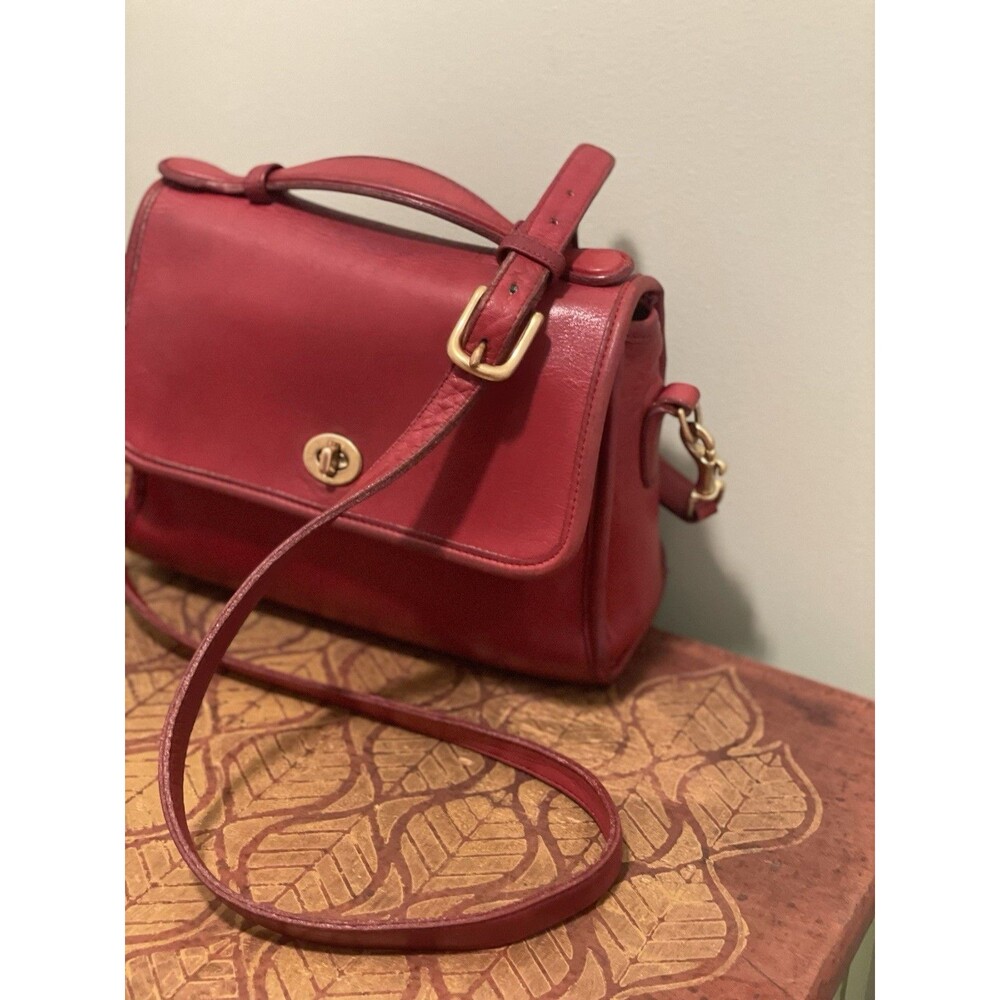 Vintage Coach Court Bag 9870 Red Leather Top Handle Crossbody Purse Refurbished